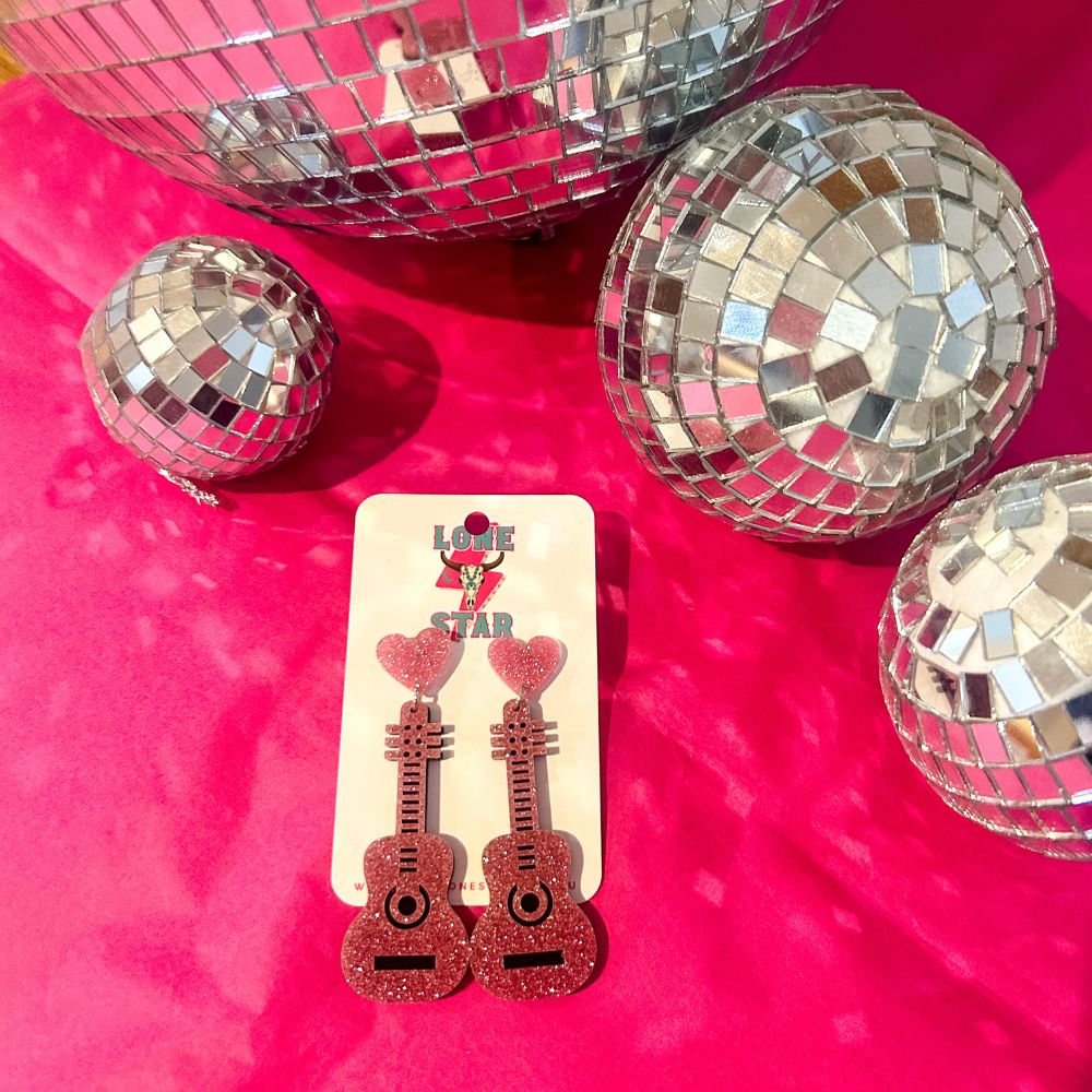 Pink Guitar Earrings