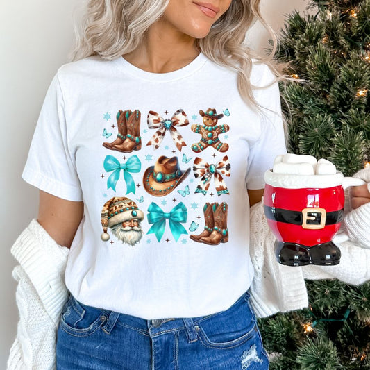 Teal Coquette Christmas Tee