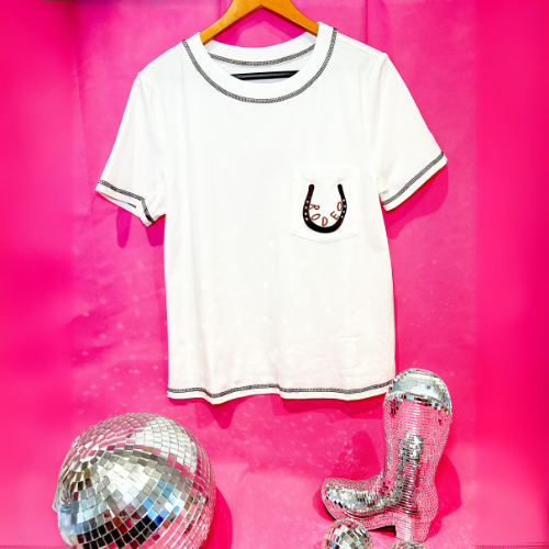 Horseshoe Embroidered Patch Pocket Tee