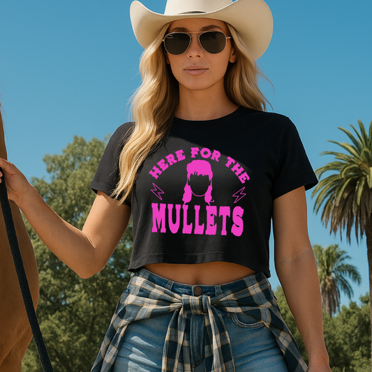 Here For The Mullets (Pink) Crop